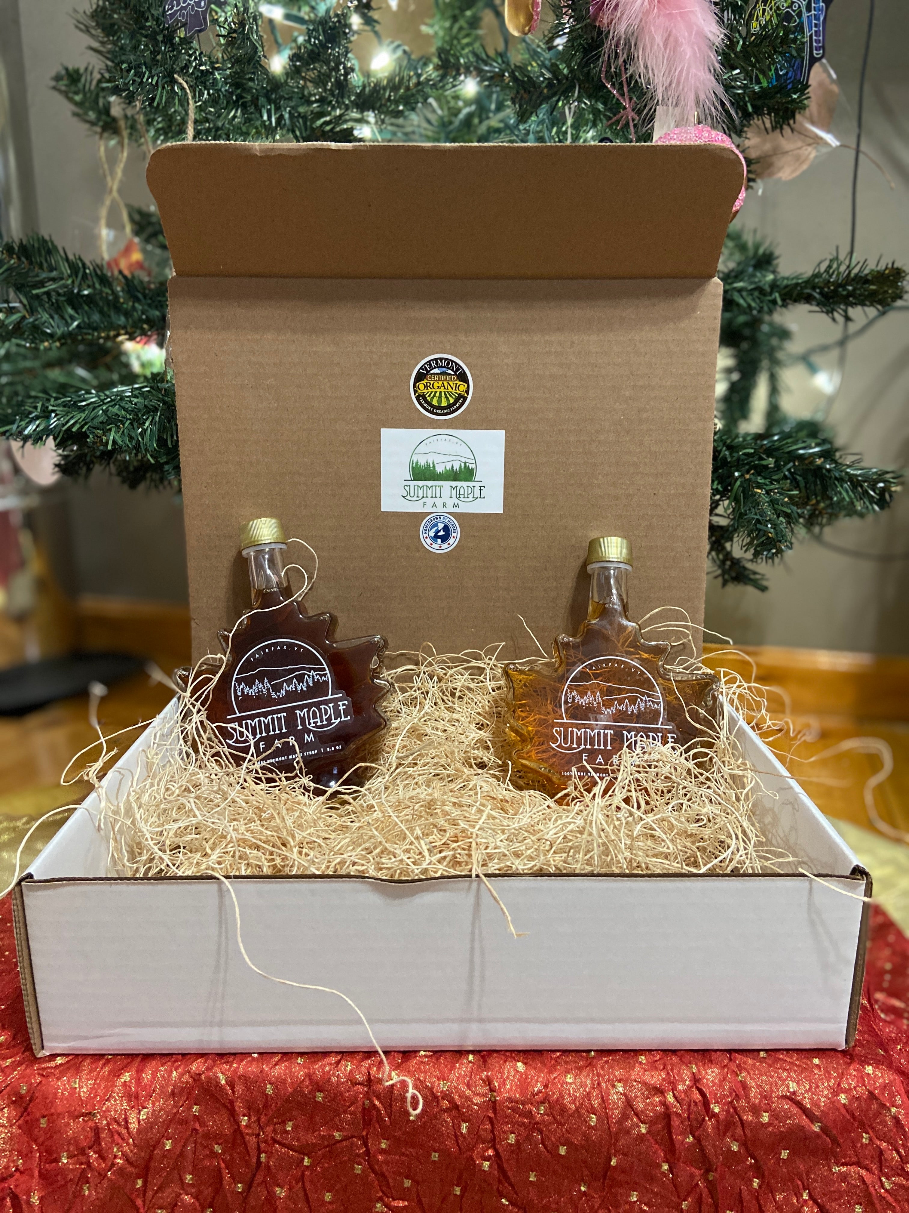 Organic Vermont Maple Syrup Glass Maple leaf gift set
